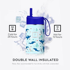 10 Oz Kids Insulated Water Bottle | Vacuum Insulated Kids Water Bottle with Leakproof Straw Lid & 20 Name Stickers - BPA Free (Dino Mates)