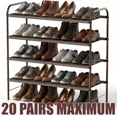 4-Tier Shoe Rack Storage Organizer, 12-20 Pair, Bronze | Space-Saving Shoe Shelf with Sturdy Metal Frame and Non-Woven Fabric Shelves for Entryway, Garage & Corridor