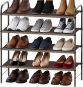 4-Tier Shoe Rack Storage Organizer, 12-20 Pair, Bronze | Space-Saving Shoe Shelf with Sturdy Metal Frame and Non-Woven Fabric Shelves for Entryway, Garage & Corridor