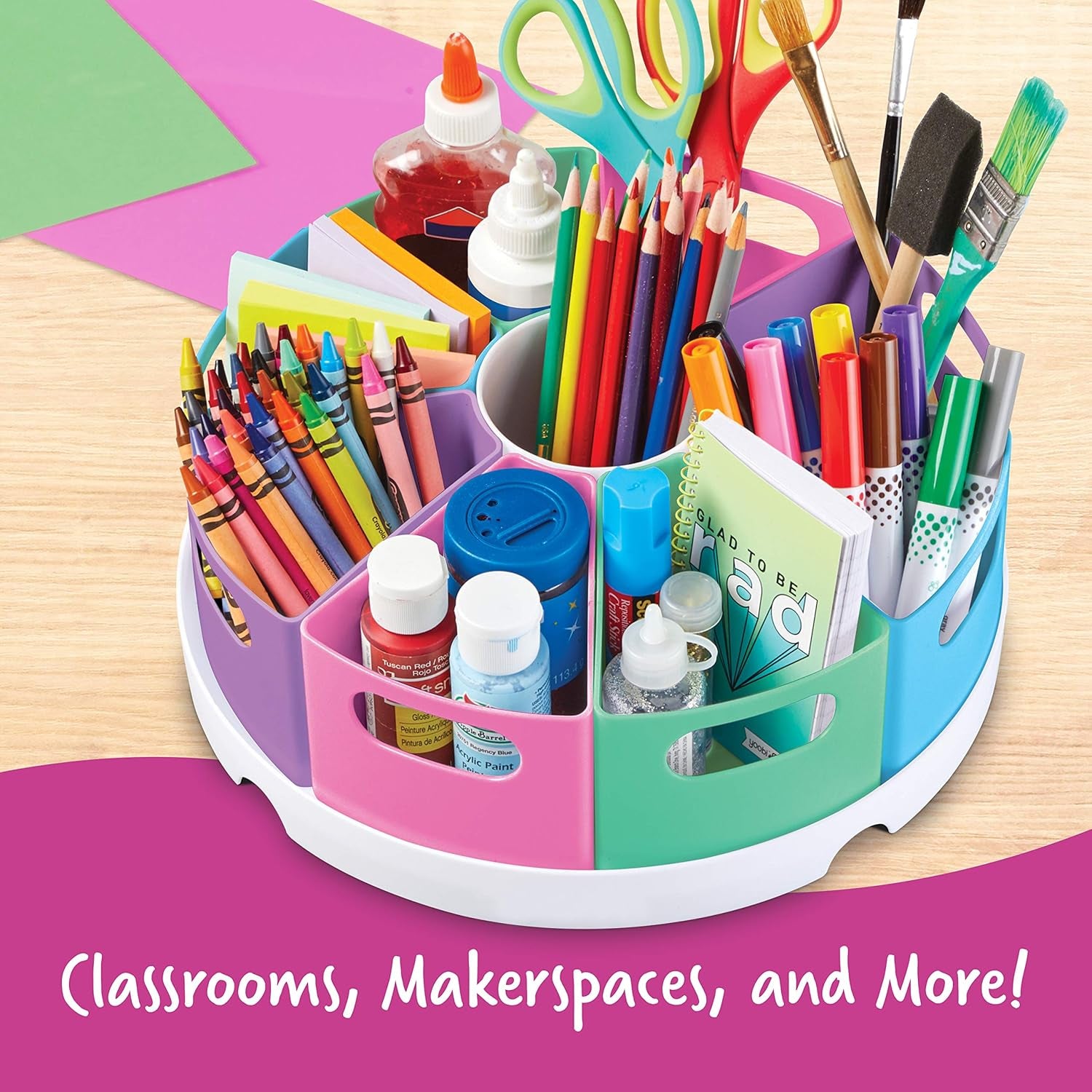 Create-A-Space Storage Center, Pastel | Rotating Caddy Organizer for Kids, Art Supply Organizers for Markers, Pens and Pencils, Classroom Table Caddy for Teachers