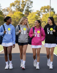 Love Tennis Hoodie Women Teen Girls Player Coach Fan Sporty Pullover | Cozy Fleece Tennis Hoodie; Great for Players, Coaches and Fans, Match Warmup, Game Day, Teen Girls Gift