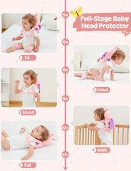 Baby Head Protector Backpack for 3 Knee Pads + 3 Socks, Elephant | Soft, Breathable, Adjustable,Baby Fall Back Head Protector with Knee Pads + Anti-Slip Socks for Crawling Walking Falling