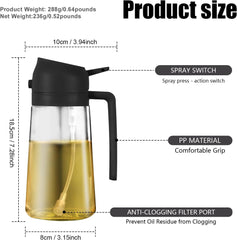 2 in 1 Glass Oil Sprayer & Dispenser,16Oz/470Ml Olive Cooking, Air Fryer, and Salad, for Kitchen Gadgets and Air Fryer Accessories, W/Stickers (Black)