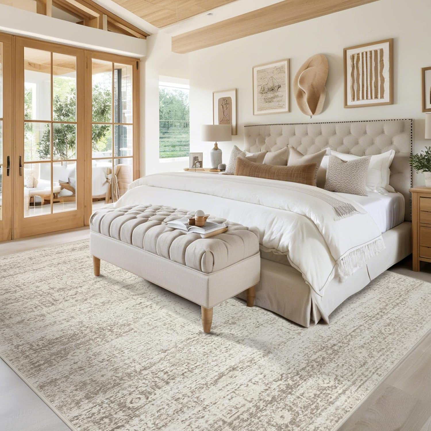 Washable Rugs 8X10 Area Rugs for Living Room,Rugs for Bedroom,Large Carpets,Ultra Soft Faux Wool Retro Dining Room Rug,Non Slip&Non-Shedding Low Pile Vintage Print Rug for Home Office Decor