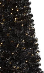 Black Artificial Christmas Tree | Essentials - Black Tree - 6 Ft | Pre-Lit 300 LED Clear Lights | Includes Tree Stand, On/Off Foot Pedal, Extra Bulbs & Fuses