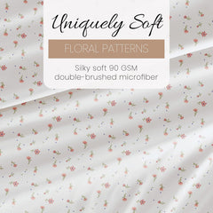 4 Piece Queen Sheet Set - Breathable, Double-Brushed Patterned Cooling Sheets – Oeko-Tex Certified Ultra Soft & Wrinkle-Free 16" Deep-Pocket Queen Sheets - Easy Care Soft Floral Pink