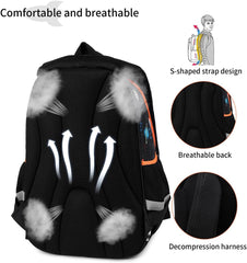 Kids Backpack for School Boys 6-10Age,16In Elementary Space Prints Bookbag | Kindergarten Lightweight Waterproof Large Capacity Sturdy Durable 6-Pockets Chest Buckle and Reflective Stripsfor Backpack