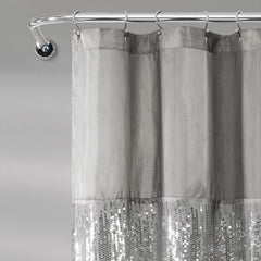 Night Sky Shower Curtain, Single, 72" W X 72" L, Gray & Purple - Sequin Shower Curtain - Sparkly Color Block Bath Curtain - Modern Glam Bathroom Decor