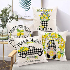 Summer Throw Pillow Covers 16X16, Lemon Pillow Covers(No Insert) | Set of 4, Outdoor Pillows Cover, Lemmon, Gnome, Truck, Farmhouse, Decorative Buffalo Plaid, Cushion, Bedroom, Indoor Decor