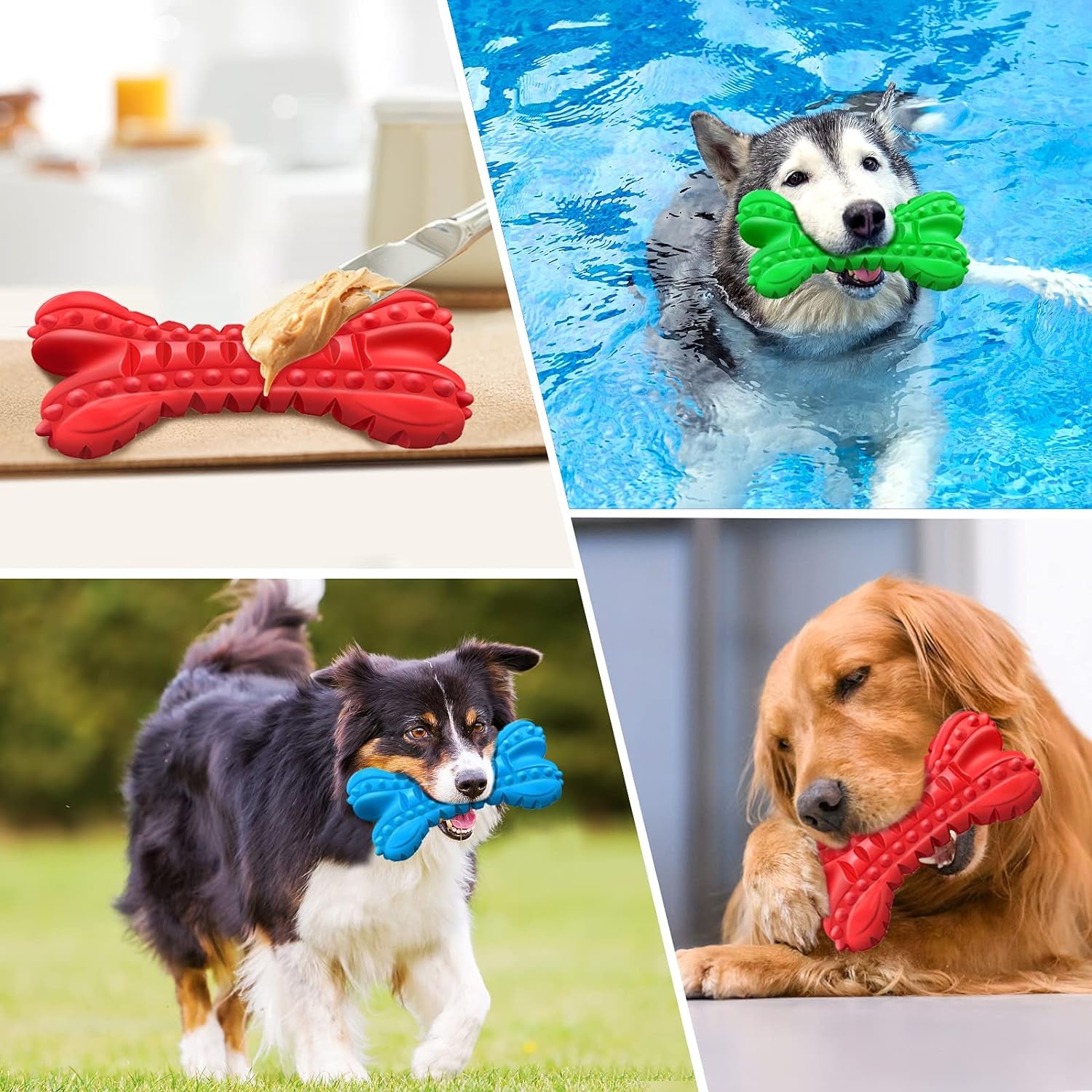 Dog Toys for Aggressive Chewers, Durable Dog Bones Squeaky Chew Toy | Nearly Indestructible Dog Toys for Large, Tough Natural Rubber Puppy Chew for Medium Teeth Cleaning
