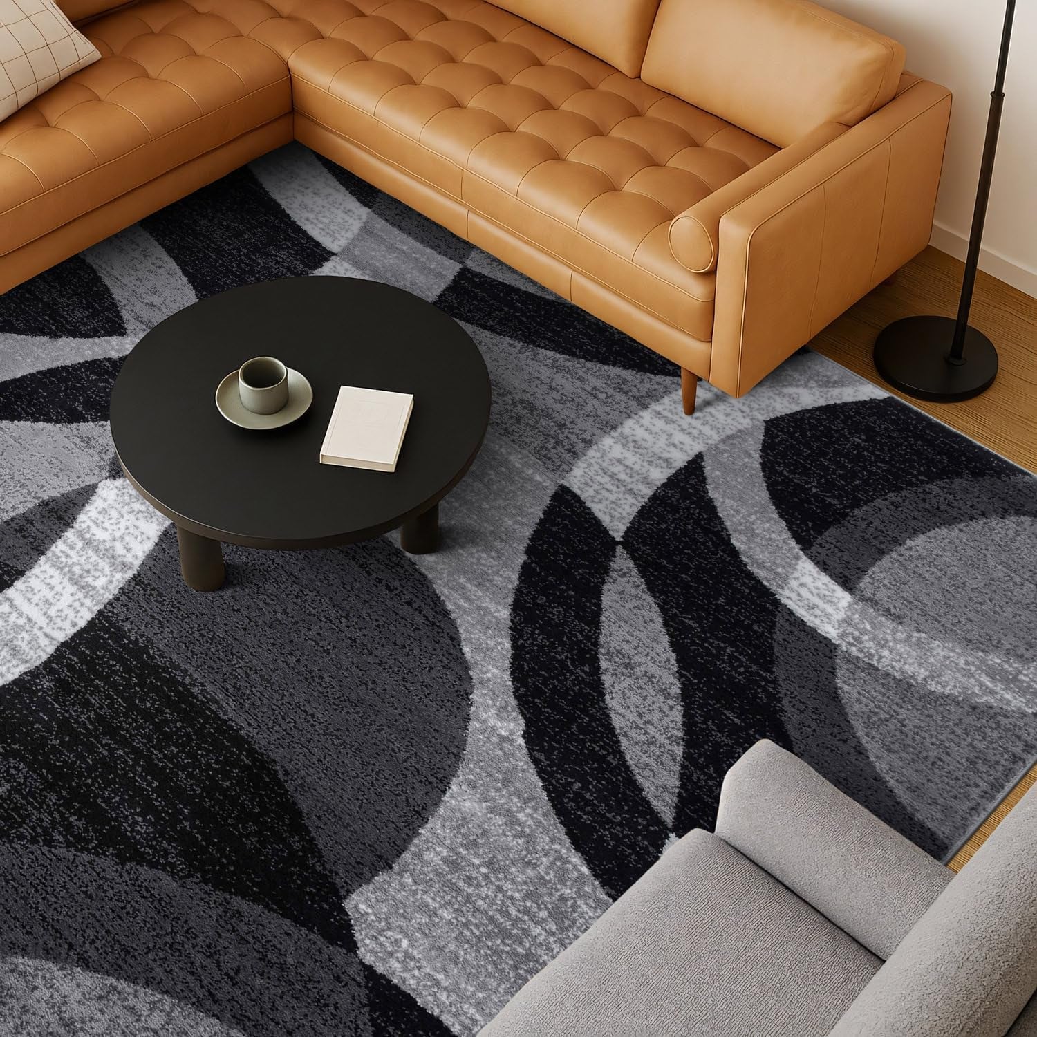 Abstract Circles Contemporary High Traffic Area Rug Gray 6'6" X 9' | Rectangular, Size 6'6" X 9', Living Room, Bedroom, Dining Room, Home Office, Kitchen, Entryway, Hallway, Nursery, Kids Room