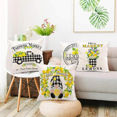 Summer Throw Pillow Covers 16X16, Lemon Pillow Covers(No Insert) | Set of 4, Outdoor Pillows Cover, Lemmon, Gnome, Truck, Farmhouse, Decorative Buffalo Plaid, Cushion, Bedroom, Indoor Decor