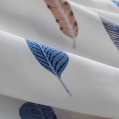 Bohemian Feather Duvet Cover Queen 100% Cotton 3 Pcs Set 1 Blue Brown Boho Duvet Cover with Zipper Ties 2 Pillowcases Abstract Aesthetic Orange Bird Plume Print Bedding Set Soft
