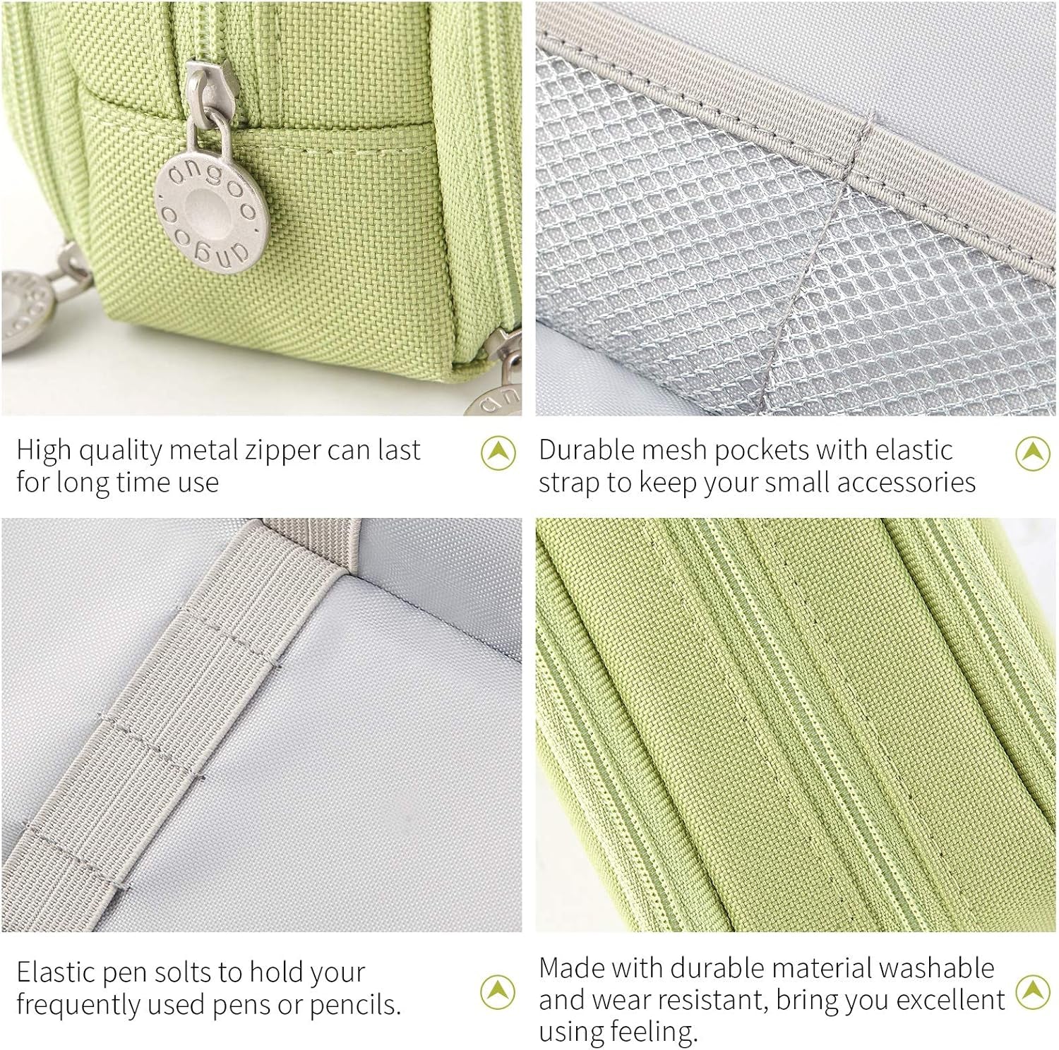 Large Capacity Pencil Case 3 Compartment Pouch Pen Bag for School Teen Girl Boy Men Women (Green)