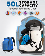 Ouoormaster 50L Ski Boots Bag Snowboard Boots Backpack for Travel LYNX | 3 Separate Rooms, 3 Quick-Access Pockets, Splash Proof Fabric, Thickened Back Panel, Ski Gears Bag Men, Women, Youth