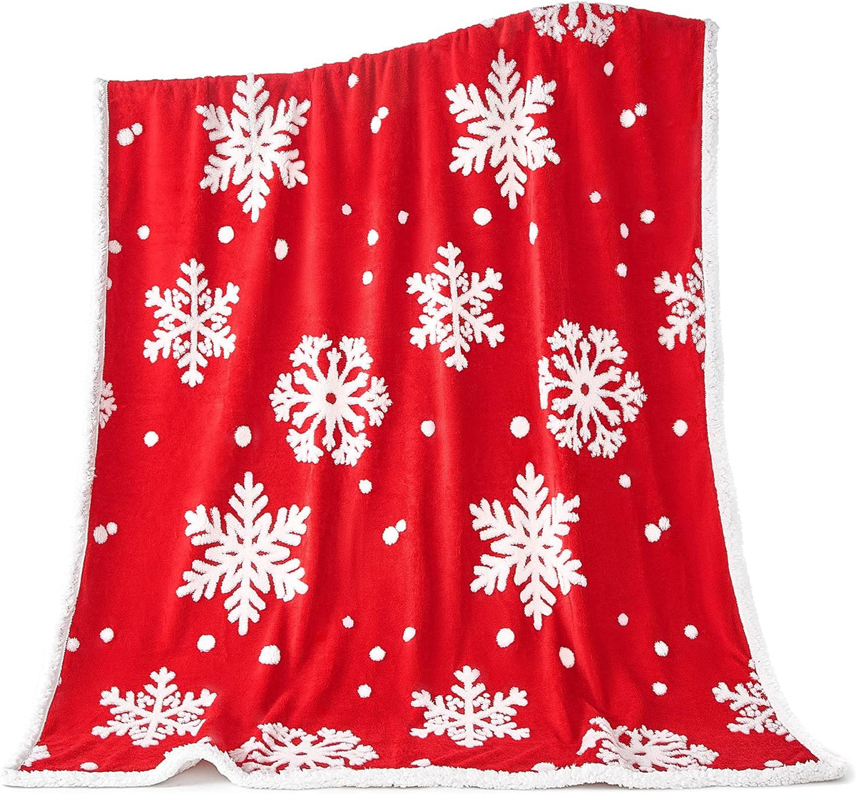 Christmas Blanket Sherpa Throw - 50X60 Red Snowflake - Soft, Cozy, Warm - Perfect for Holiday Clearance - Winter Decorations for Home