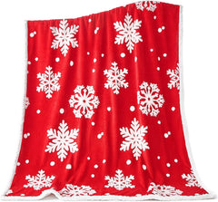 Christmas Blanket Sherpa Throw - 50X60 Red Snowflake - Soft, Cozy, Warm - Perfect for Holiday Clearance - Winter Decorations for Home