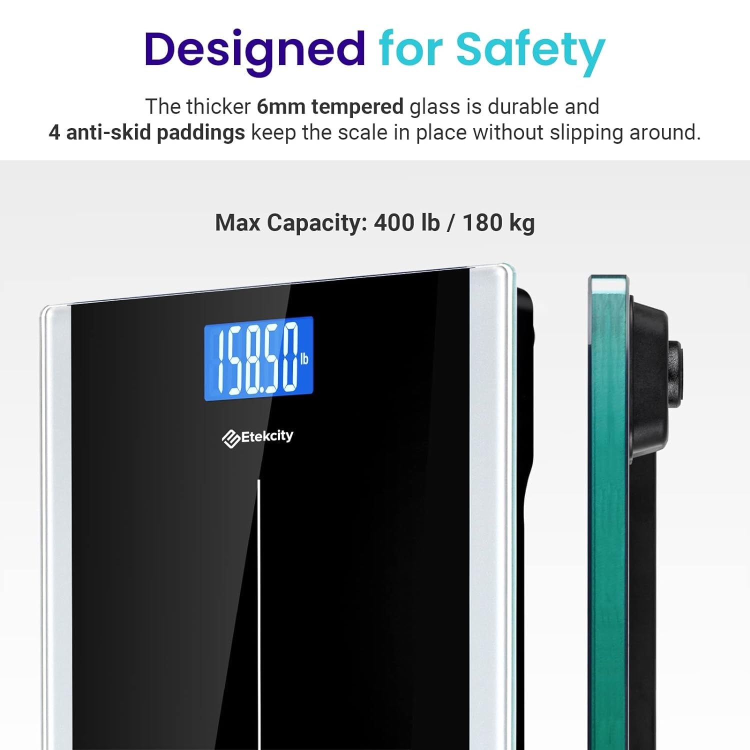 Bathroom Scale for Body Weight, Digital, Highly Accurate, 400 Lbs | Large 6Mm Tempered Glass Platform, Clear LCD Display, Batteries Included, Safe Electronic Weighing for Daily Home Use