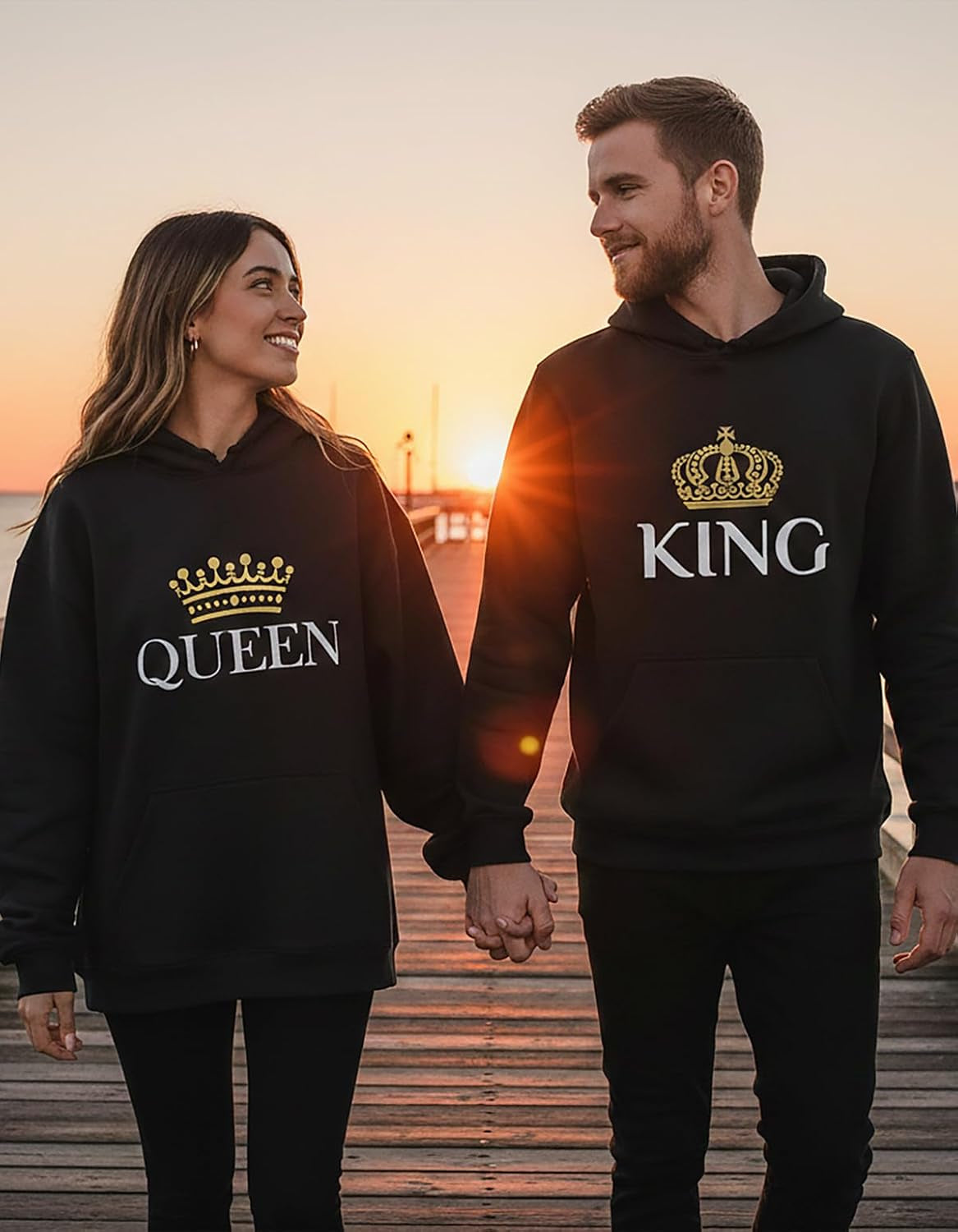 King Queen Matching Couple Hoodie Set His Hers Valentine'S Day | Cozy Cotton-Blend His and Hers Hoodie Set; Great for Valentine'S Day, Anniversary, Newlywed Couples Gift