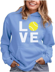 Love Tennis Hoodie Women Teen Girls Player Coach Fan Sporty Pullover | Cozy Fleece Tennis Hoodie; Great for Players, Coaches and Fans, Match Warmup, Game Day, Teen Girls Gift
