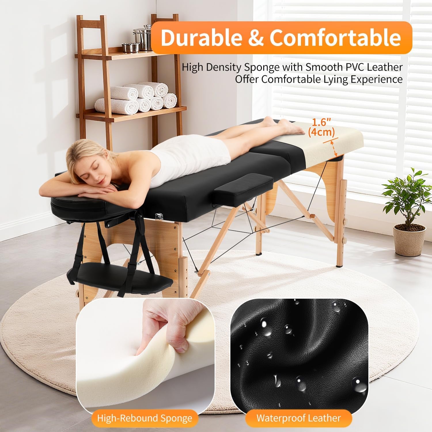 Massage Bed Portable Folding Massage Table 24" Wide,Black | | 2-Fold Lash Bed Height-Adjustable with Carry Bag, 450Lbs Capacity for Massage, Facial, Tattoo, Home, Spa