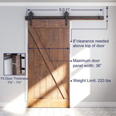6 Feet Heavy Duty Sliding Barn Door Hardware Kit, 4FT - 18FT, Black, Smoothly and Quietly, Simple and Easy to Install, Fit 36" Wide Panel (Industrial Bigwheel Hangers) | 4FT - 18FT, Black, Smoothly and Quietly, Simple and Easy to Install, Fit 36" Wide Panel (Industrial Bigwheel Hangers)