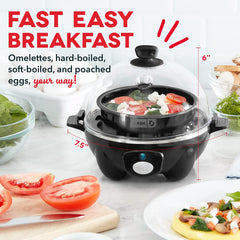 Rapid Egg Cooker: 6 Egg Capacity Electric Egg Cooker for Hard Boiled Eggs, Poached Eggs, Scrambled Eggs, or Omelets with Auto Shut off Feature - Black (DEC005BK)