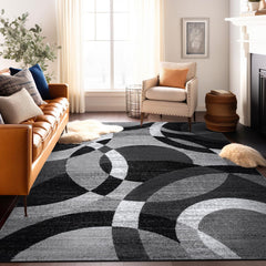Abstract Circles Contemporary High Traffic Area Rug Gray 6'6" X 9' | Rectangular, Size 6'6" X 9', Living Room, Bedroom, Dining Room, Home Office, Kitchen, Entryway, Hallway, Nursery, Kids Room