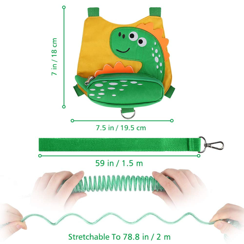 Toddler Harness Leash with anti Lost Wrist Link, Cute Dinosaur Kids Harnesses with Wristband Bracelet Leashes Strap Tether for Baby Boys Walking (Yellow)