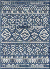 Waikiki Boho Indoor Outdoor Rug 5X7, Washable outside Carpet for Patio, Deck, Porch, Bohemian Area Rug, Farmhouse Rugs, Aztec Tribal Rug, Azure and White