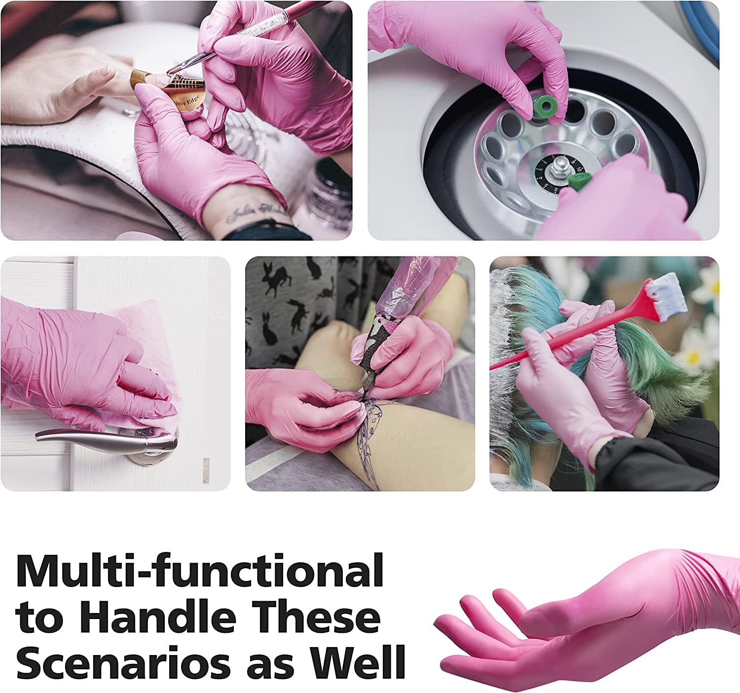 Disposable Gloves for Women, Pink Vinyl Gloves Disposable Latex Free for Cooking, Food Prep, Cleaning, Hair Dye, Tattoo, Medium Duty, Touch Screen, Large, 100 Pack