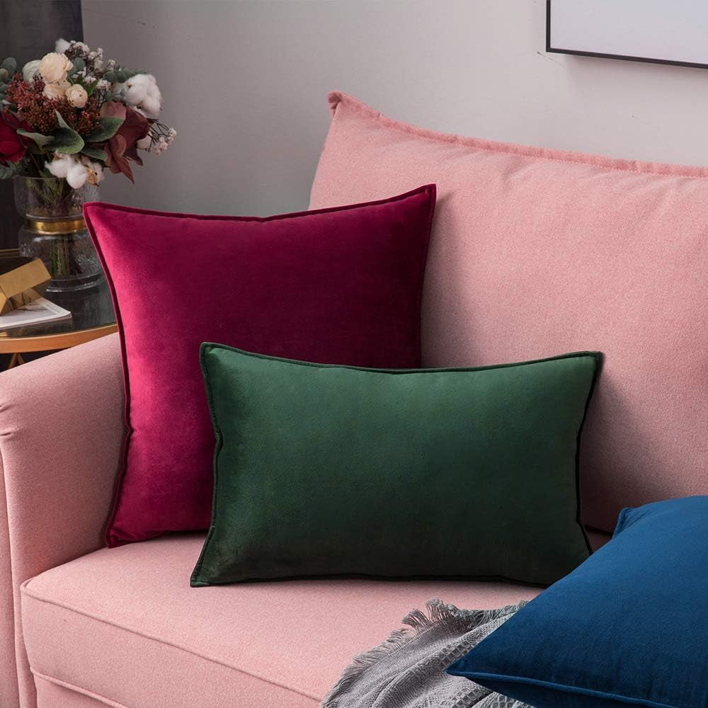 Decorative Army Green Velvet Throw Pillow Covers for Couch 20X20 in | 2 Pack, Soft Solid Square Pillow Covers, Modern Luxury Home Decor, for Sofa Bed Living Room