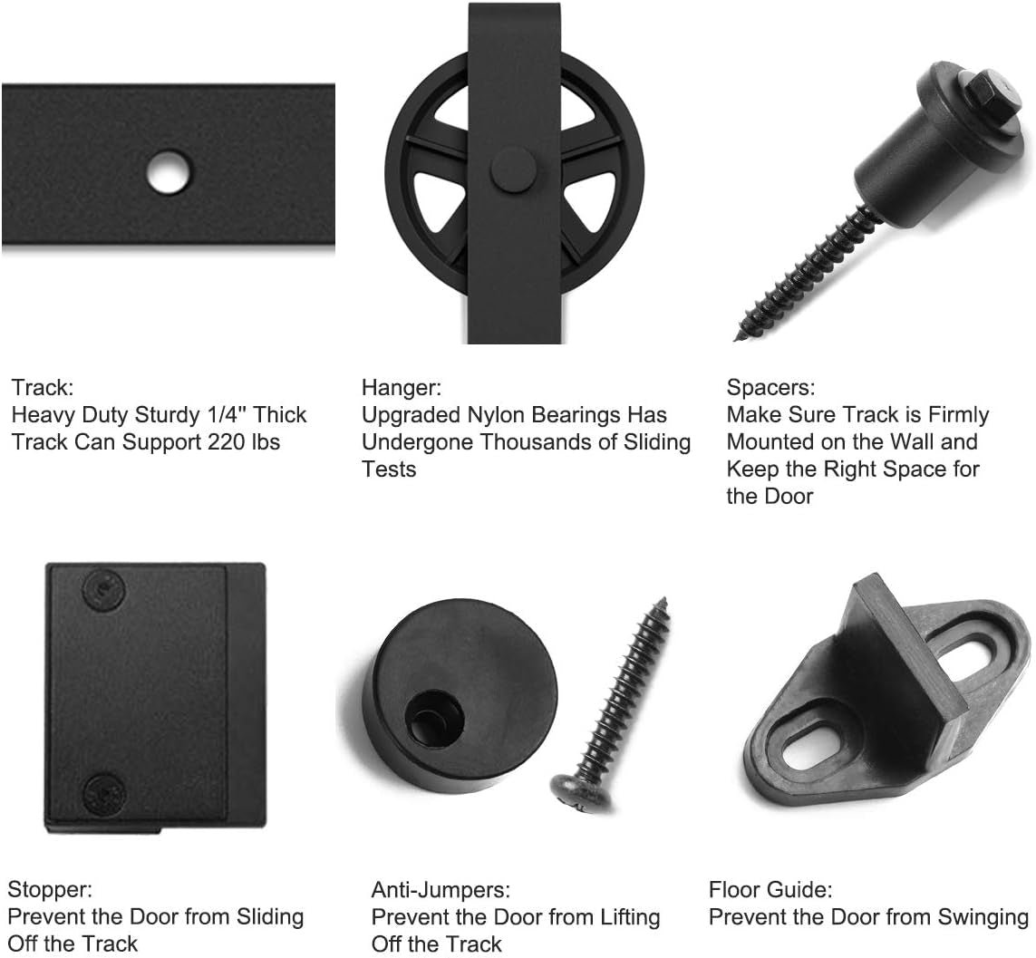 6 Feet Heavy Duty Sliding Barn Door Hardware Kit, 4FT - 18FT, Black, Smoothly and Quietly, Simple and Easy to Install, Fit 36" Wide Panel (Industrial Bigwheel Hangers) | 4FT - 18FT, Black, Smoothly and Quietly, Simple and Easy to Install, Fit 36" Wide Panel (Industrial Bigwheel Hangers)