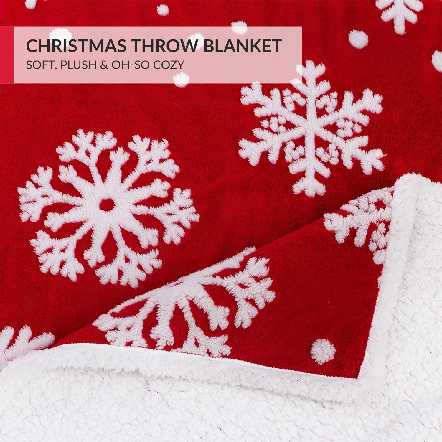 Christmas Blanket Sherpa Throw - 50X60 Red Snowflake - Soft, Cozy, Warm - Perfect for Holiday Clearance - Winter Decorations for Home