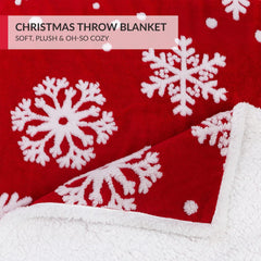 Christmas Blanket Sherpa Throw - 50X60 Red Snowflake - Soft, Cozy, Warm - Perfect for Holiday Clearance - Winter Decorations for Home