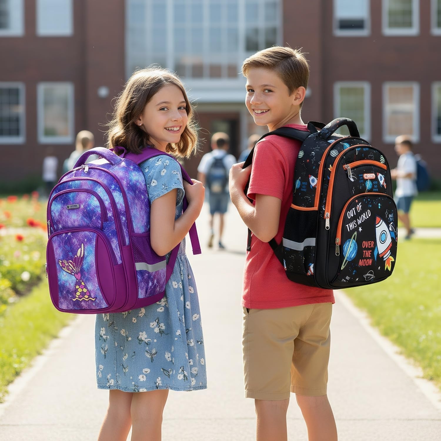 Kids Backpack for School Boys 6-10Age,16In Elementary Space Prints Bookbag | Kindergarten Lightweight Waterproof Large Capacity Sturdy Durable 6-Pockets Chest Buckle and Reflective Stripsfor Backpack