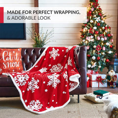 Christmas Blanket Sherpa Throw - 50X60 Red Snowflake - Soft, Cozy, Warm - Perfect for Holiday Clearance - Winter Decorations for Home