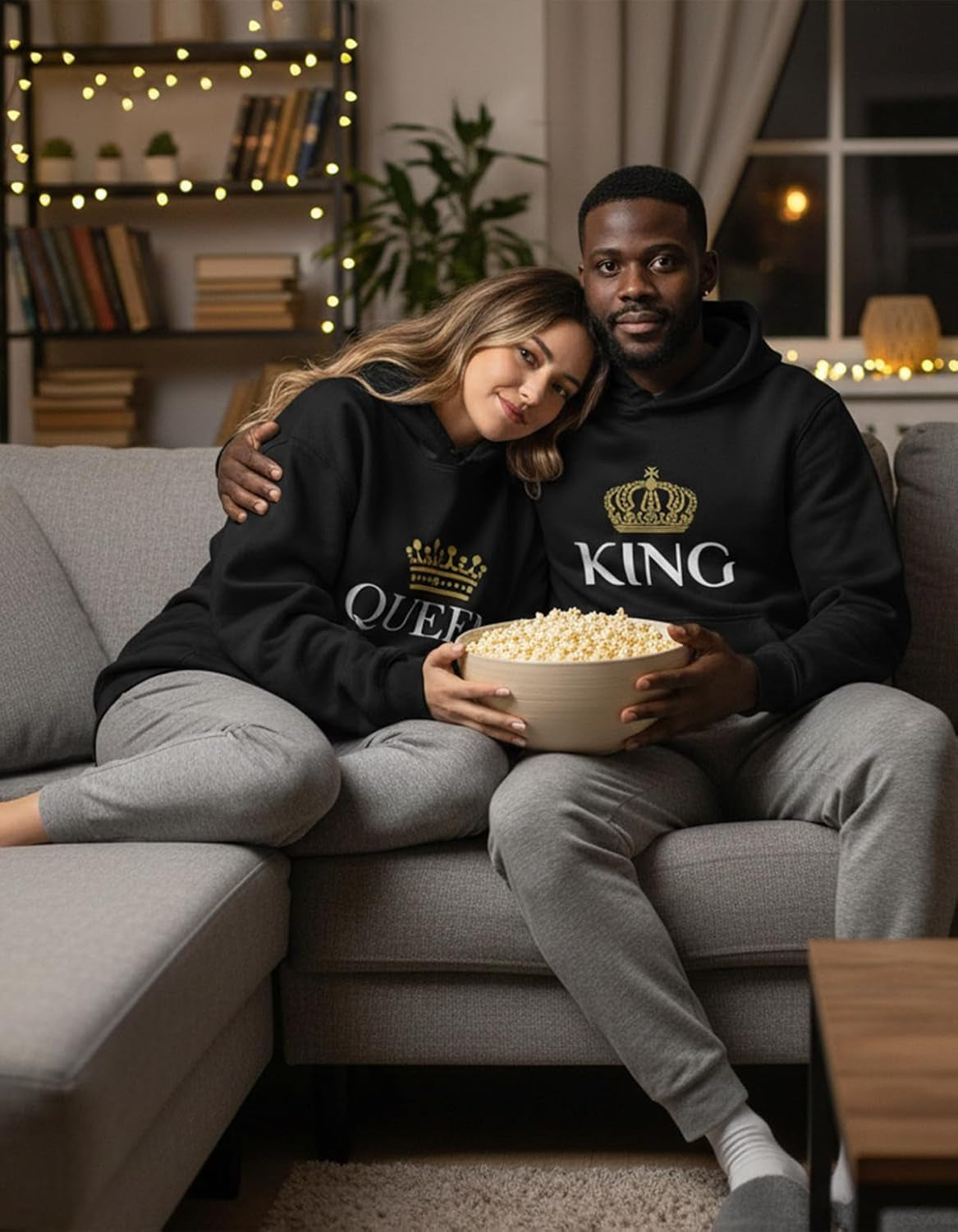 King Queen Matching Couple Hoodie Set His Hers Valentine'S Day | Cozy Cotton-Blend His and Hers Hoodie Set; Great for Valentine'S Day, Anniversary, Newlywed Couples Gift