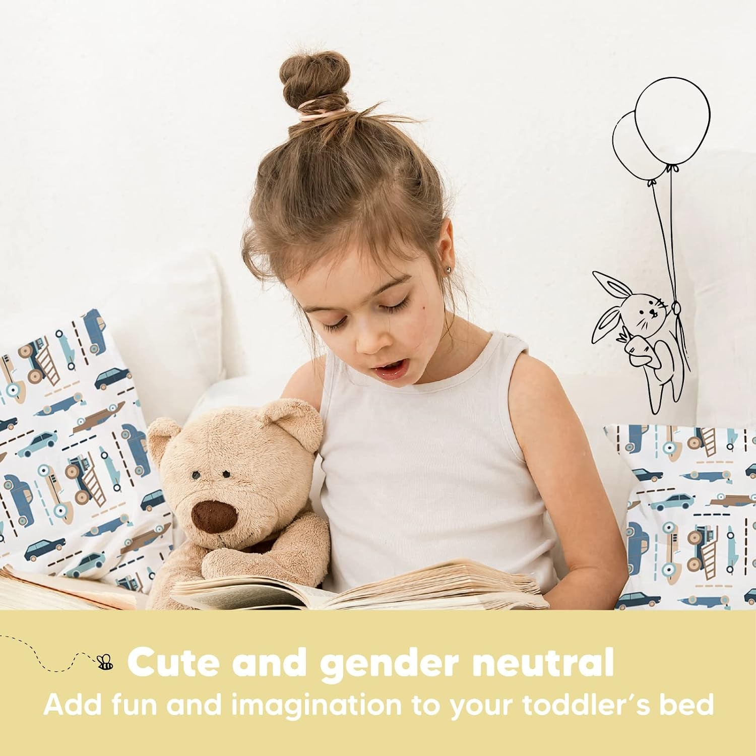 Toddler Pillow with Pillowcase, 13X18 My Little Dreamy Pillow (Vroom) | Kids Travel Bed Pillow for Sleep, Organic Cotton Small Pillowcase, Soft, Breathable, Machine Washable, Toddlers 2-5 Years Old