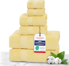100% Turkish Cotton 6 Pcs Bath Towel Set, Luxury Bath Towels for Bathroom, Soft & Absorbent Bathroom Towels Set (2 Bathtowels, 2 Hand Towels, 2 Washcloths)- Yellow