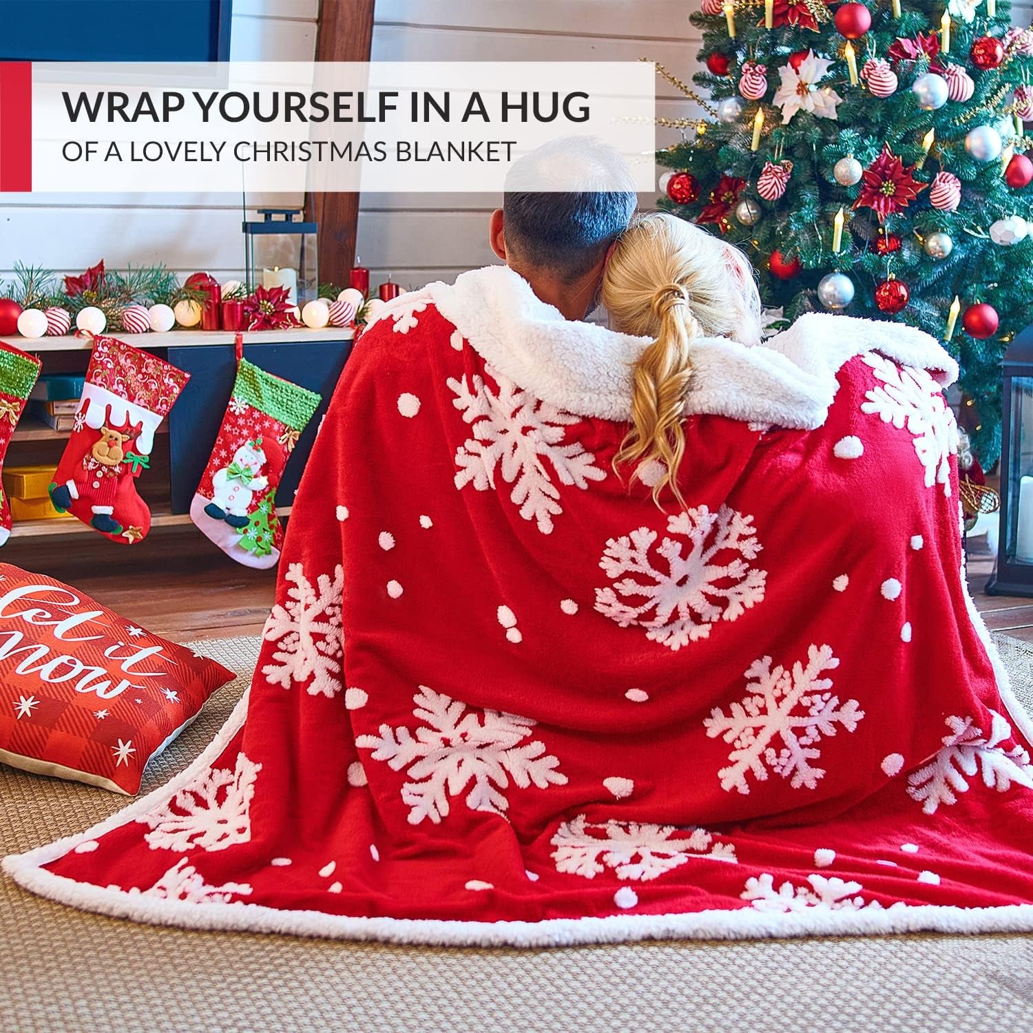Christmas Blanket Sherpa Throw - 50X60 Red Snowflake - Soft, Cozy, Warm - Perfect for Holiday Clearance - Winter Decorations for Home