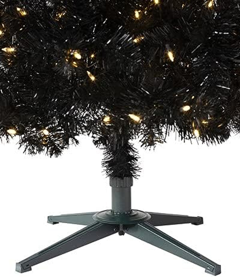 Black Artificial Christmas Tree | Essentials - Black Tree - 6 Ft | Pre-Lit 300 LED Clear Lights | Includes Tree Stand, On/Off Foot Pedal, Extra Bulbs & Fuses