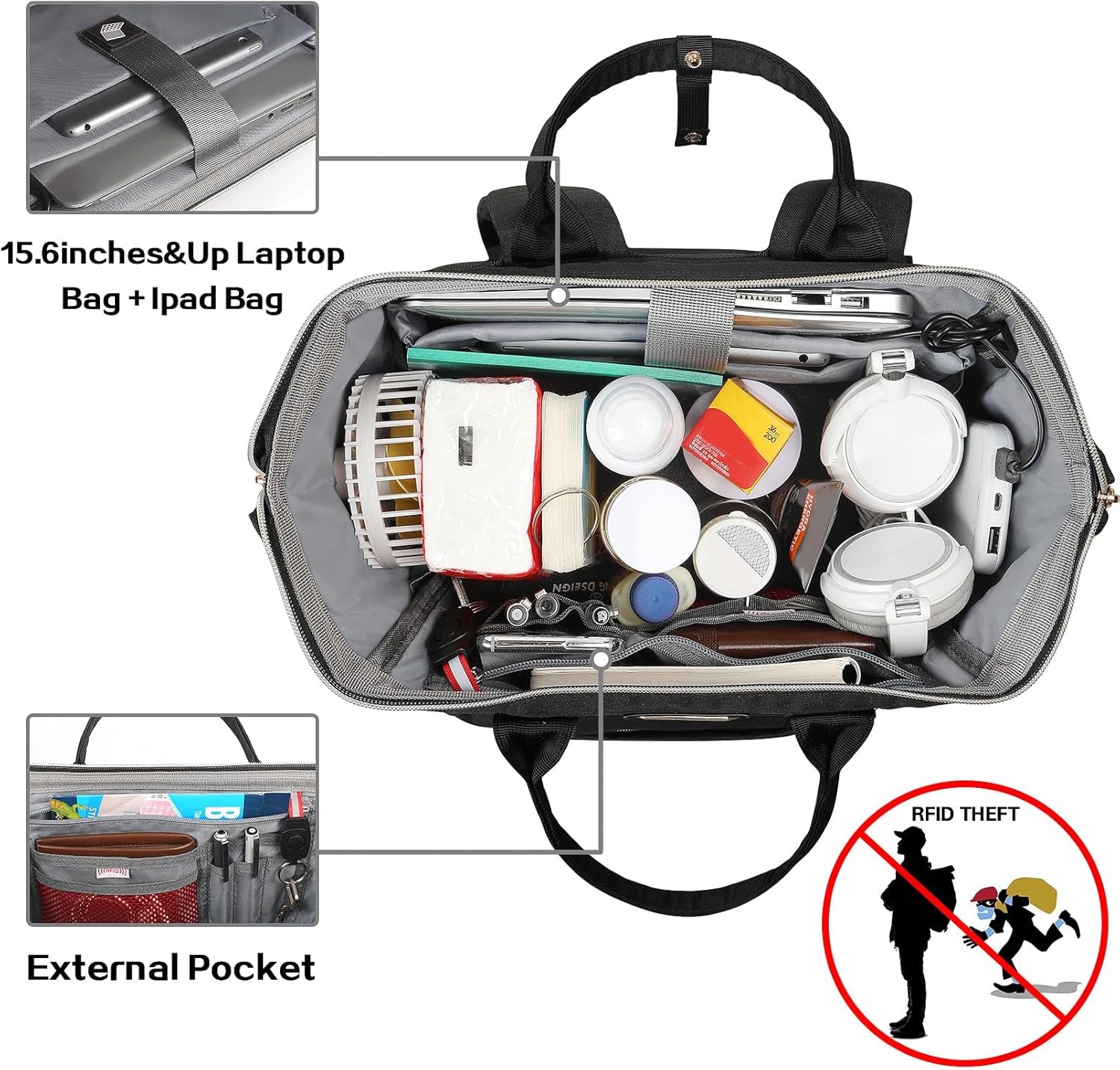 Lunch Bag Backpack, Insulated Cooler Backpack Lunch Box Laptop Backpack for Women Men Fits 15.6 Inch Laptop