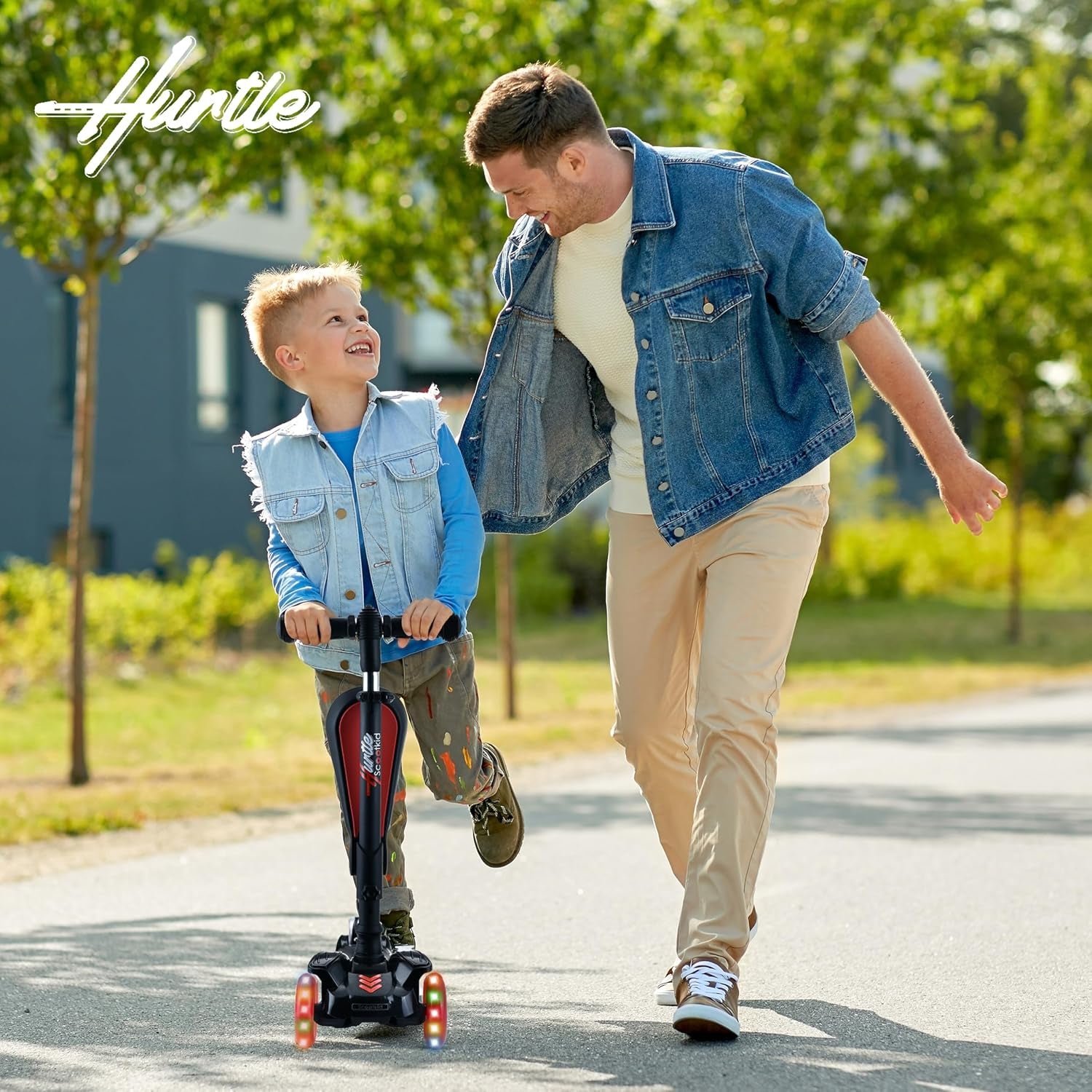 3-Wheeled Scooter for Kids - Wheel LED Lights, Adjustable Lean-To-Steer Handlebar, and Foldable Seat - Sit or Stand Ride with Brake for Boys and Girls Ages 1-14 Years Old