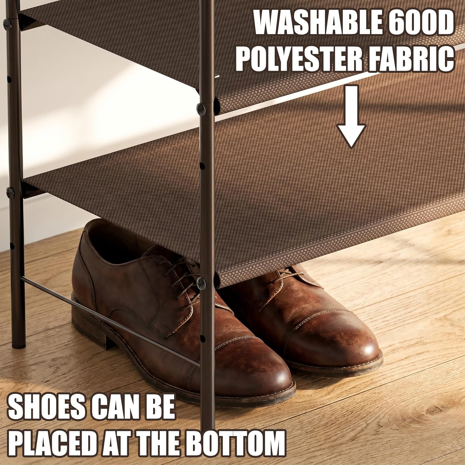 4-Tier Shoe Rack Storage Organizer, 12-20 Pair, Bronze | Space-Saving Shoe Shelf with Sturdy Metal Frame and Non-Woven Fabric Shelves for Entryway, Garage & Corridor