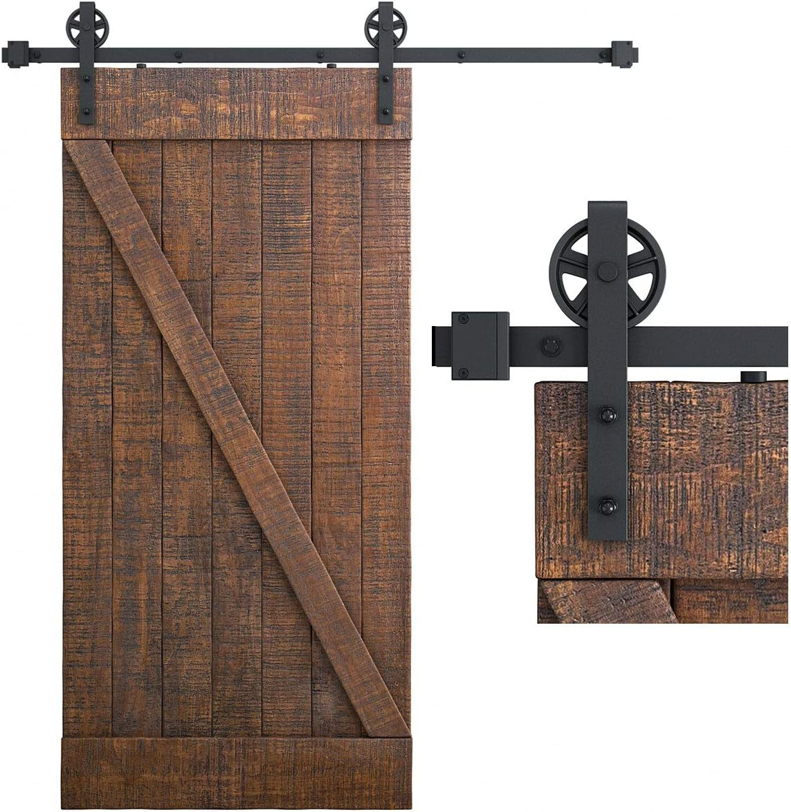 6 Feet Heavy Duty Sliding Barn Door Hardware Kit, 4FT - 18FT, Black, Smoothly and Quietly, Simple and Easy to Install, Fit 36" Wide Panel (Industrial Bigwheel Hangers) | 4FT - 18FT, Black, Smoothly and Quietly, Simple and Easy to Install, Fit 36" Wide Panel (Industrial Bigwheel Hangers)