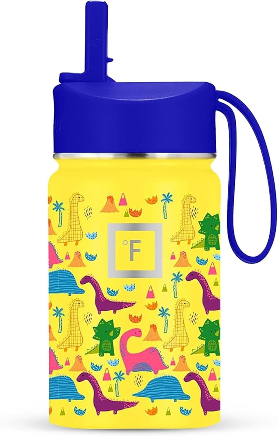10 Oz Kids Insulated Water Bottle | Vacuum Insulated Kids Water Bottle with Leakproof Straw Lid & 20 Name Stickers - BPA Free (Dino Mates)