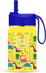 10 Oz Kids Insulated Water Bottle | Vacuum Insulated Kids Water Bottle with Leakproof Straw Lid & 20 Name Stickers - BPA Free (Dino Mates)