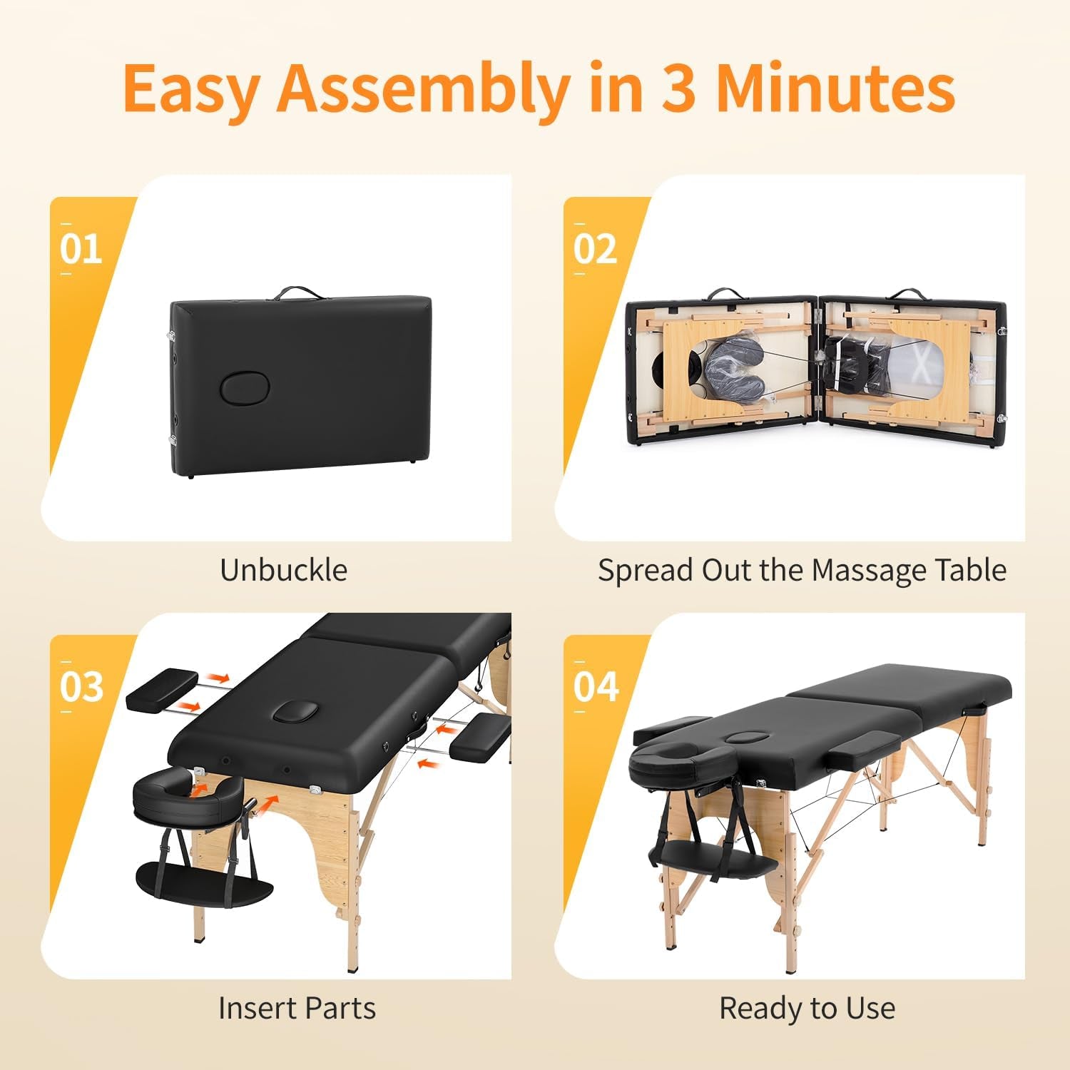 Massage Bed Portable Folding Massage Table 24" Wide,Black | | 2-Fold Lash Bed Height-Adjustable with Carry Bag, 450Lbs Capacity for Massage, Facial, Tattoo, Home, Spa