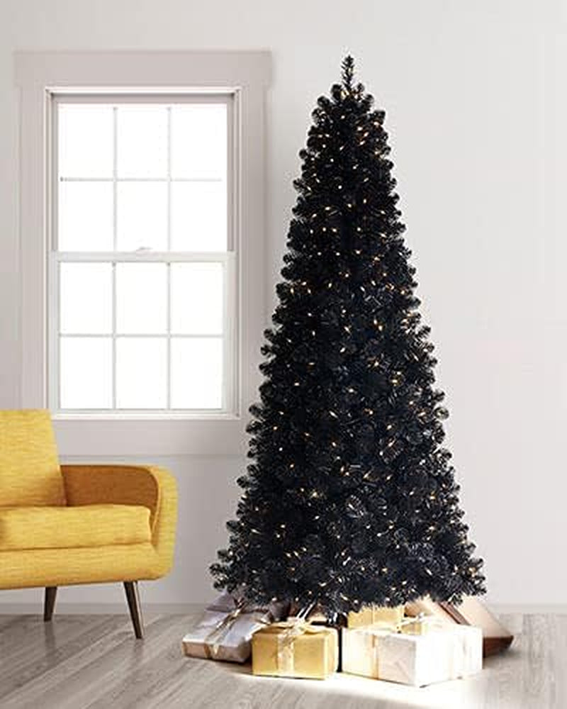 Black Artificial Christmas Tree | Essentials - Black Tree - 6 Ft | Pre-Lit 300 LED Clear Lights | Includes Tree Stand, On/Off Foot Pedal, Extra Bulbs & Fuses